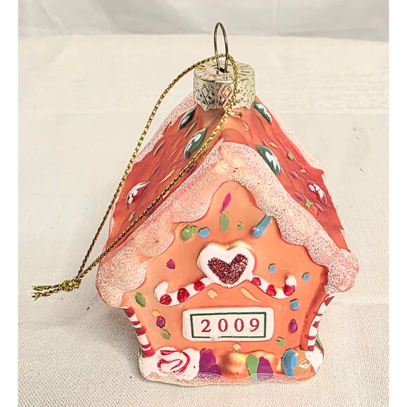 2009 Gingerbread House Glass Ornament 3" Tall Copper Colored Whimsical - Picture 2 of 6